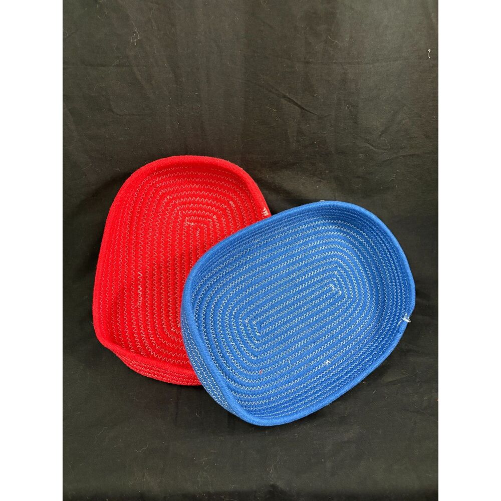 Red N Blue Coiled Rope Basket Tray Set of 2 Oval Patriotic Americana Decor
